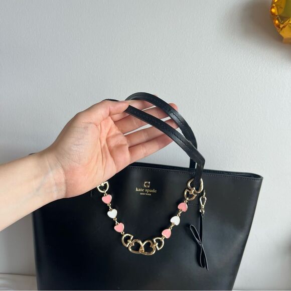 KATE SPADE Black Laptop Work Tote Heart Chain Perfect Cavern Poppy Staci Bag - Picture 2 of 12